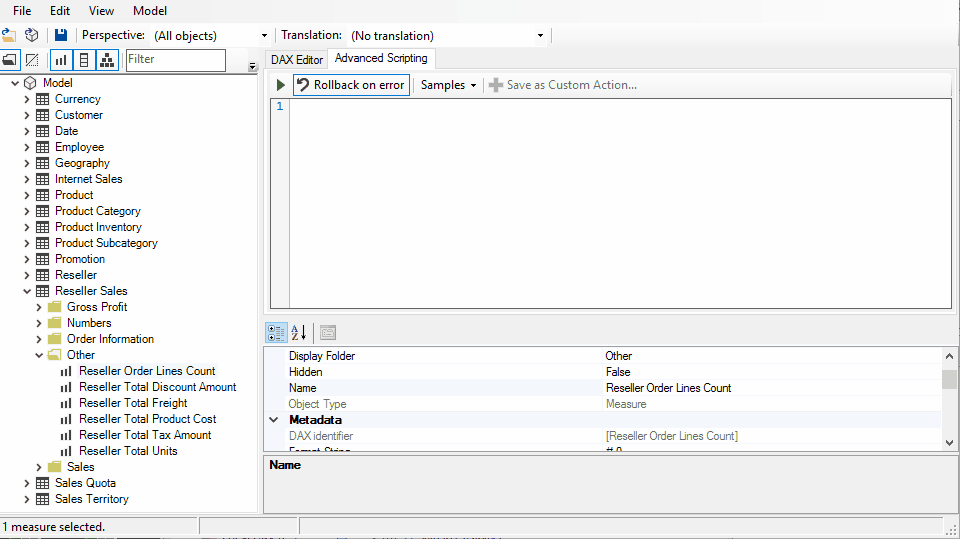Dragging and dropping an object into the Advanced Scripting editor