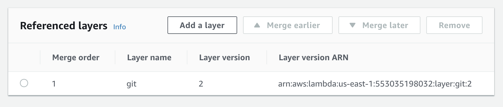 Referenced layer ARN screenshot Referenced layers