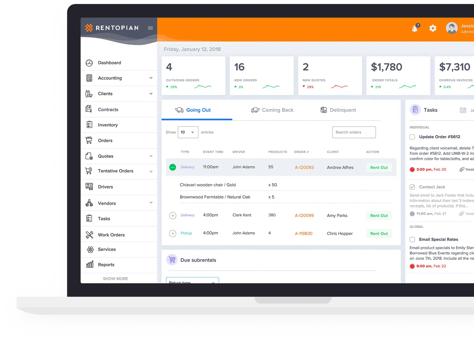 Rentopian - All-in-one software for your event and party rental business operations. | Home Event Rental Software Dashboard