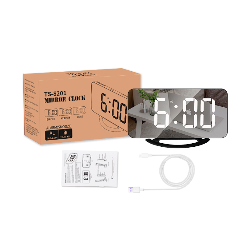 MJH TS-8201 LED Mirror Clock - Digital Alarm Clock with Snooze Function