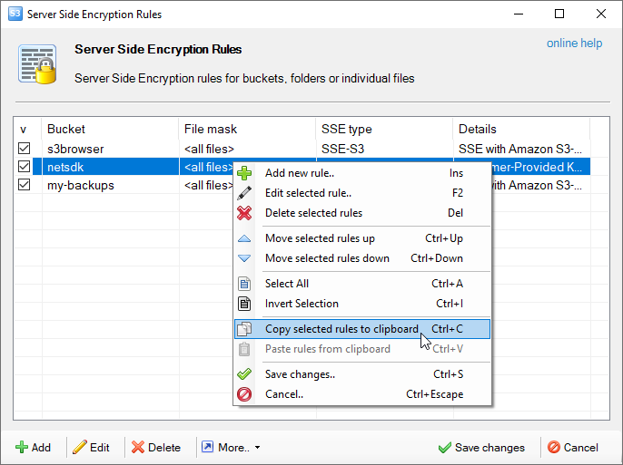 sse rules dialog context menu