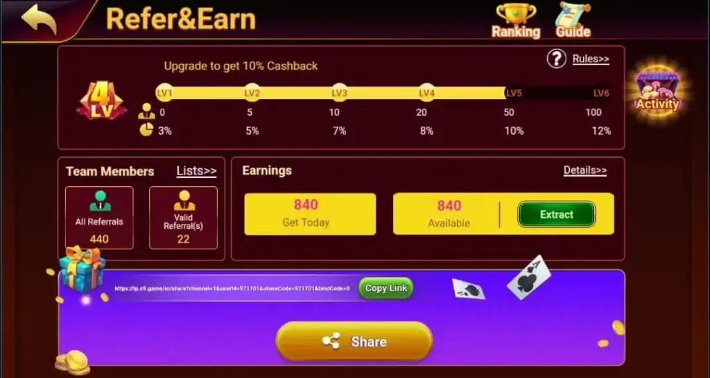Refer and earn screen