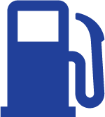 Blue icon of a gas pump with a hose on a light gray background.