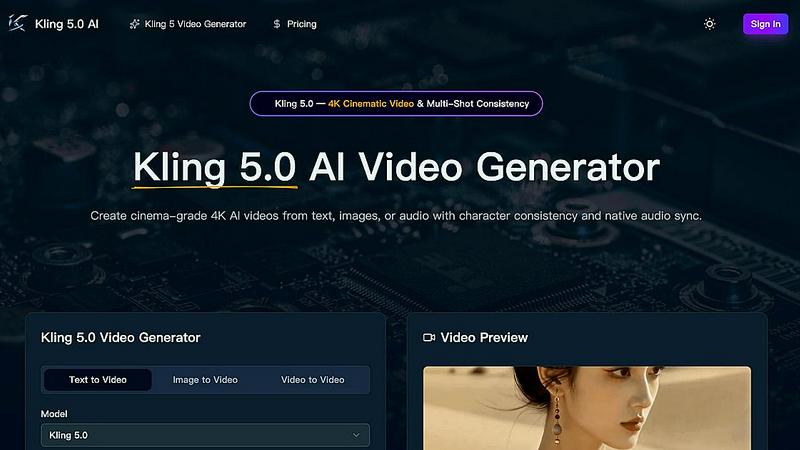 Kling 5 application interface and features