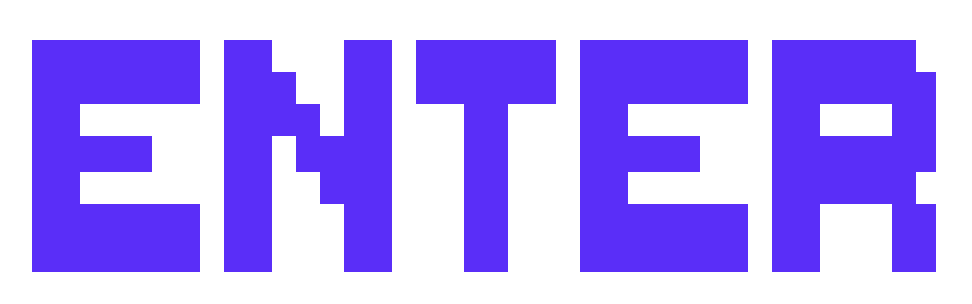 ENTER button, spelled out in all-caps and rainbow colors.