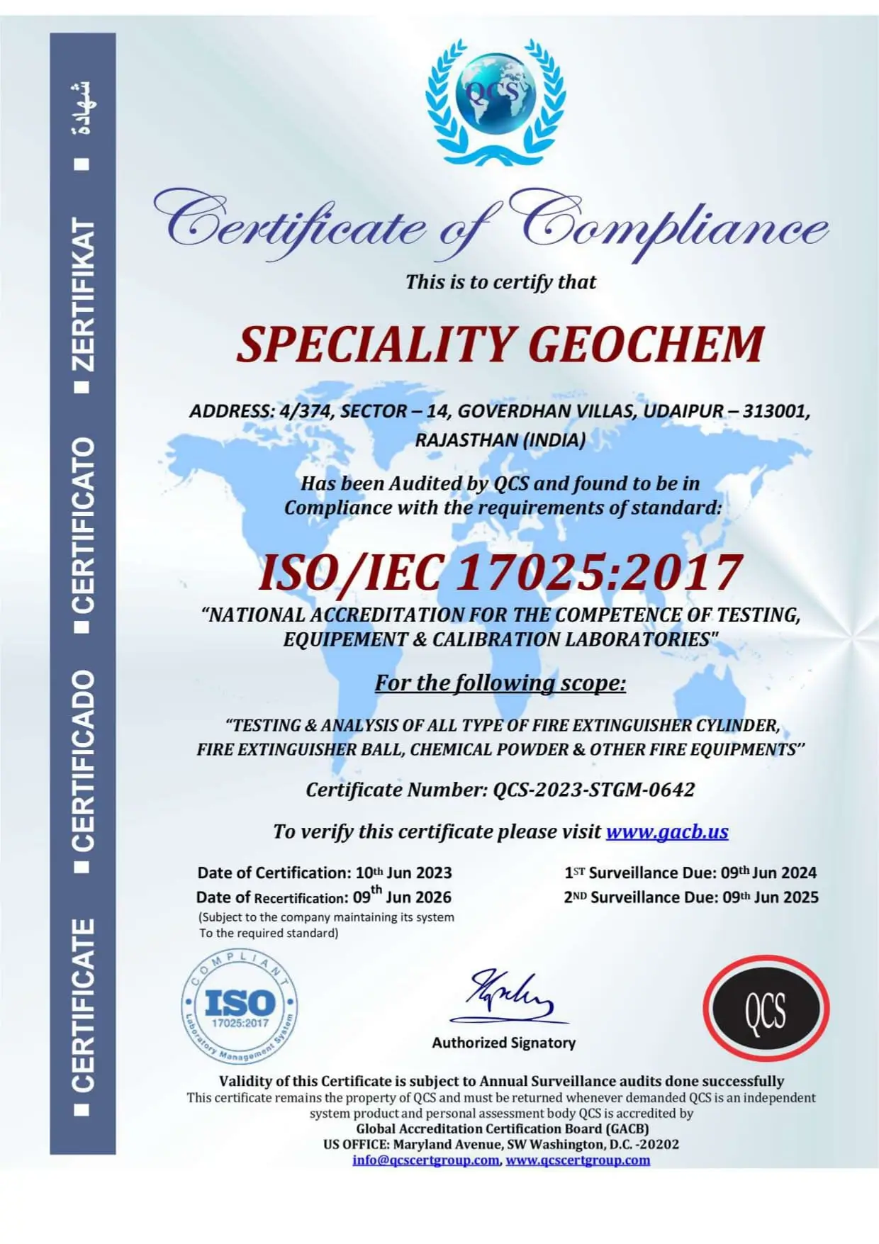 ISO IEC 17025:2017 certification for fire safety equipment testing and calibration laboratory standards
