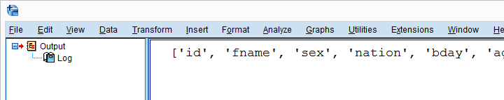 SPSS Python Output Window Variable Names List Clone