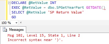 Incorrect syntax near ) err