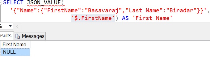 JSON_VALUE Sql Example 3
