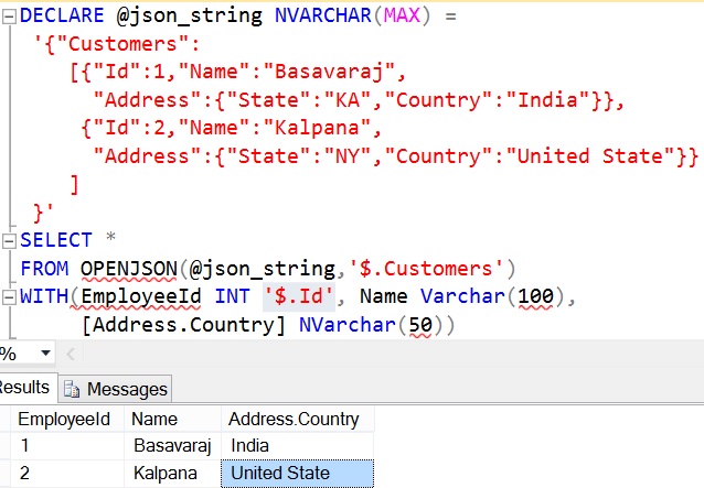 OPENJSON with explicit schema definition Example 3