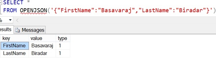 OPENJSON with out schema declaration Example 1