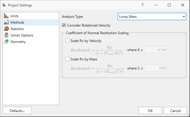 Project settings - Methods tab