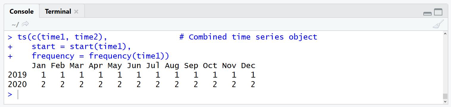 ts function properly merge time series objects in r
