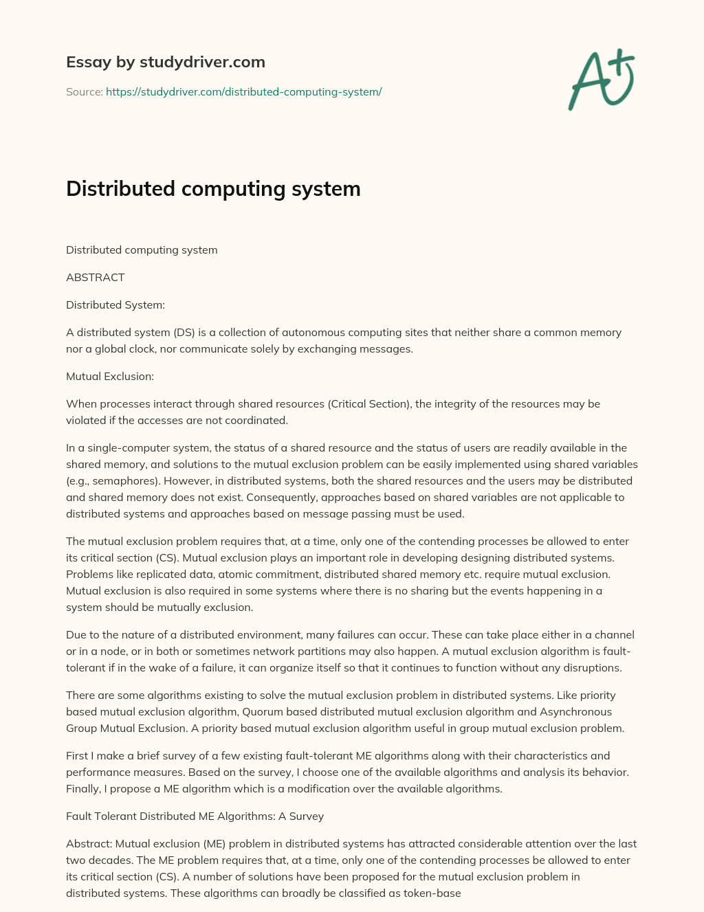 Distributed Computing System essay