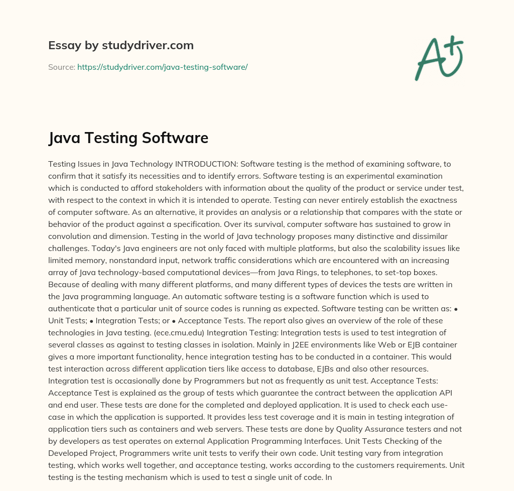 Java Testing Software essay