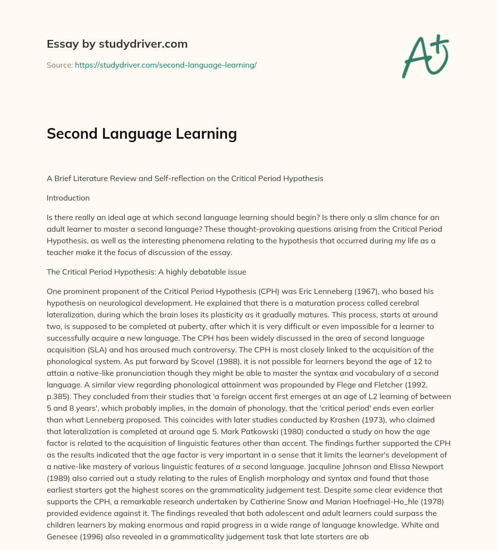 Second Language Learning essay