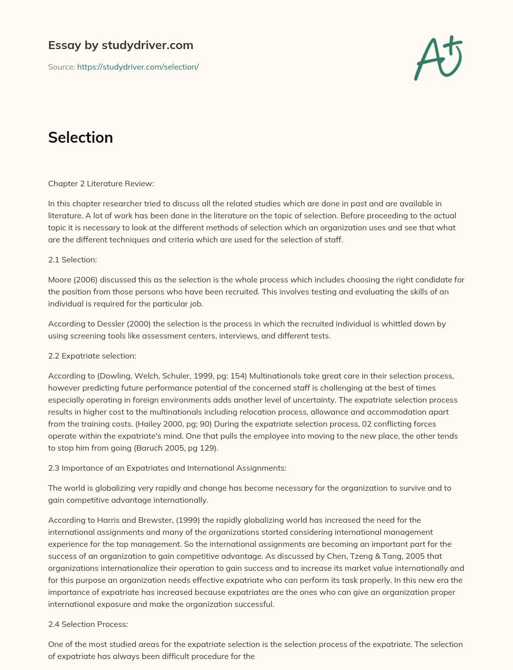 Selection essay