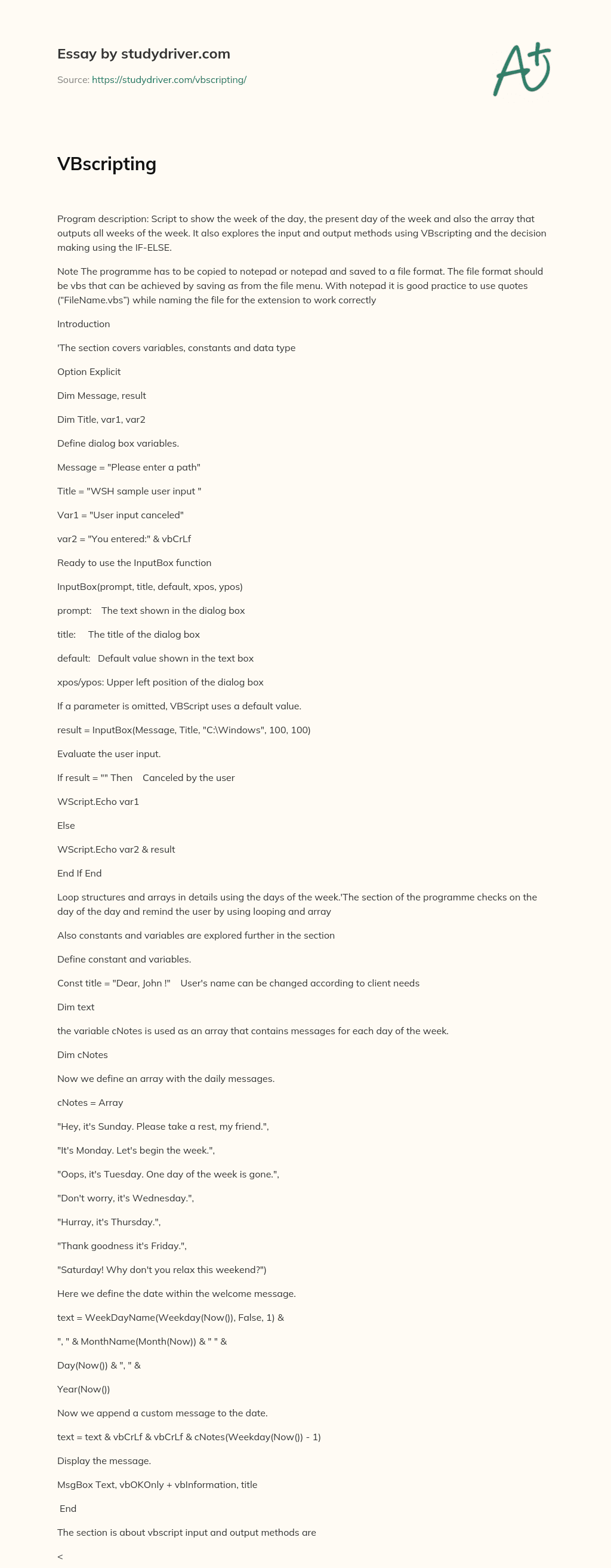 VBscripting essay