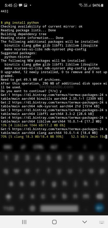 install python on android via termux