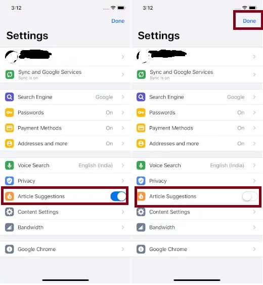chrome setting iphone google chrome setting, remove google chrome suggested articles