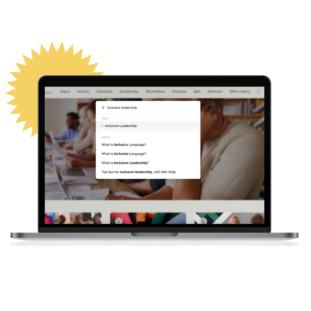 laptop with TDM library on screen in the search feature. The search query displays results for