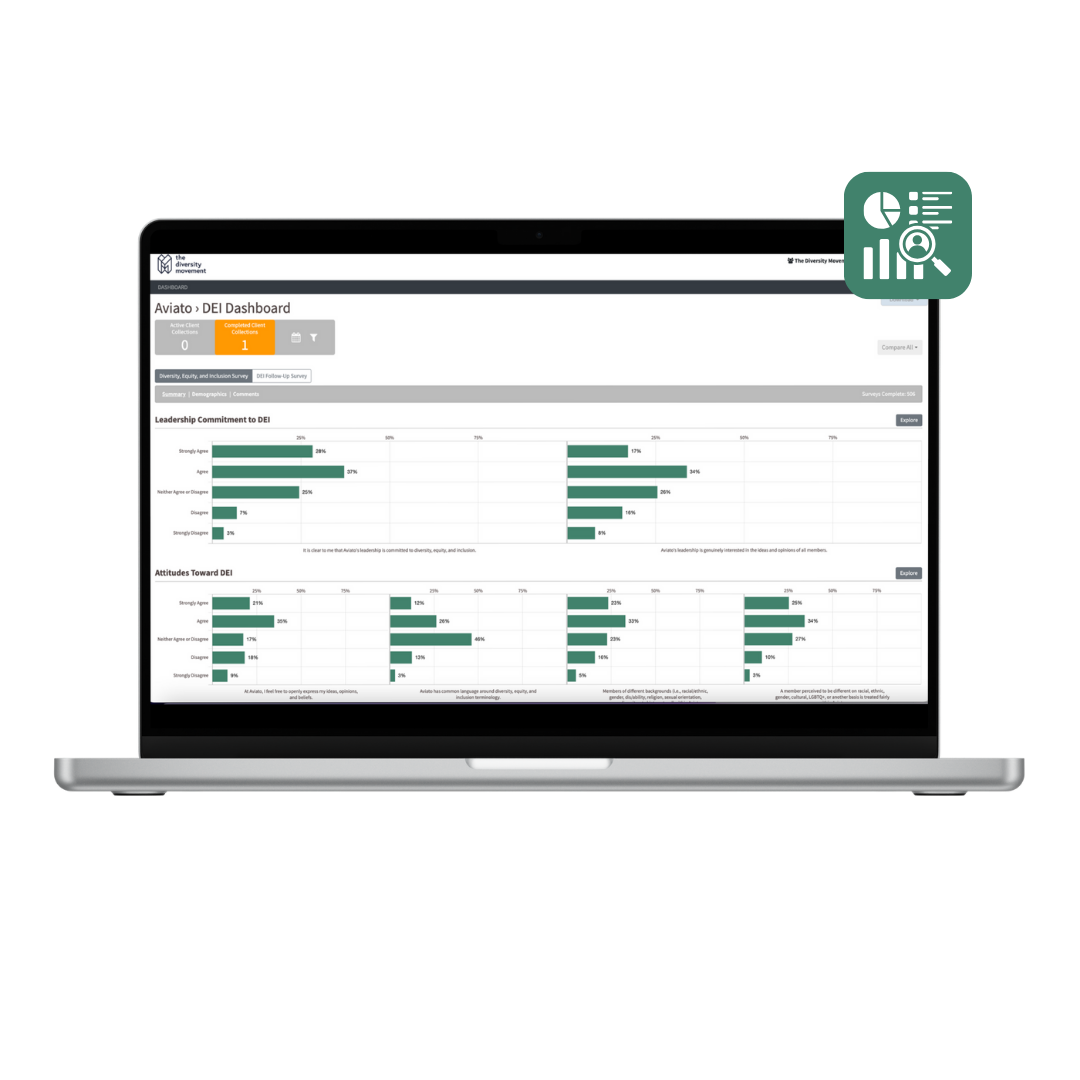 DEI metrics dashboard on a laptop screen