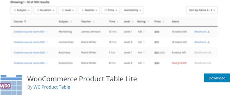 WooCommerce Product Table Lite