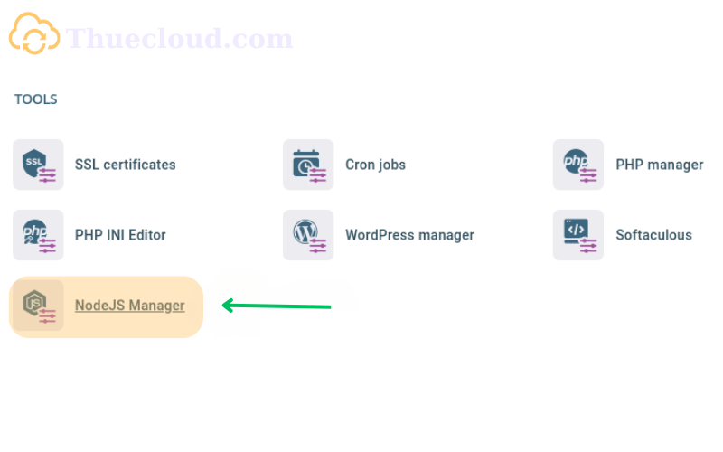 Trình quản lý NodeJS của SPanel khi cài thành công Node.js lên VPS