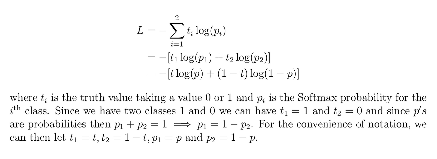 Derive log loss from cross-entropy loss. Source: https://towardsdatascience.com/cross-entropy-loss-function-f38c4ec8643e