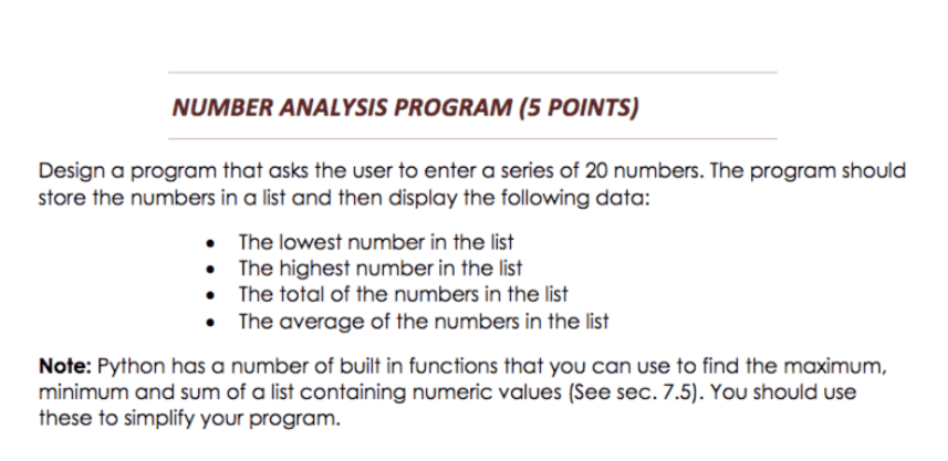 Number Analysis Program Python