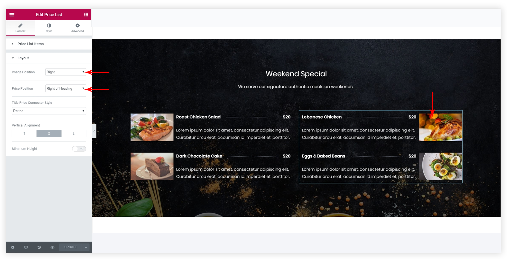 How to Set Different Image Positions in Price List? UAE price list image position