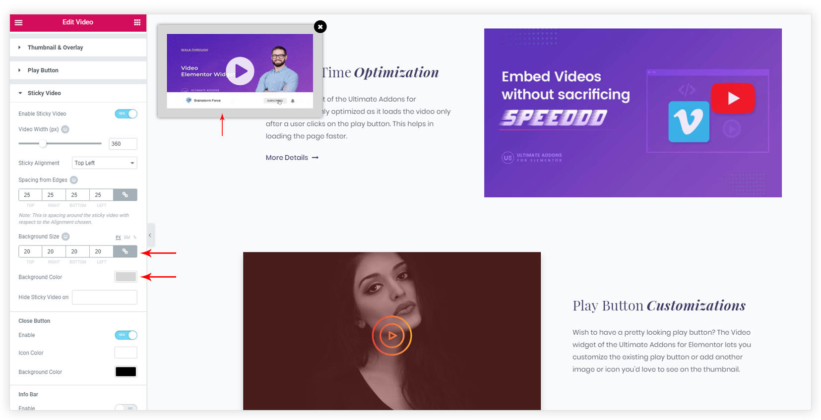 Sticky Video UAE sticky video background color