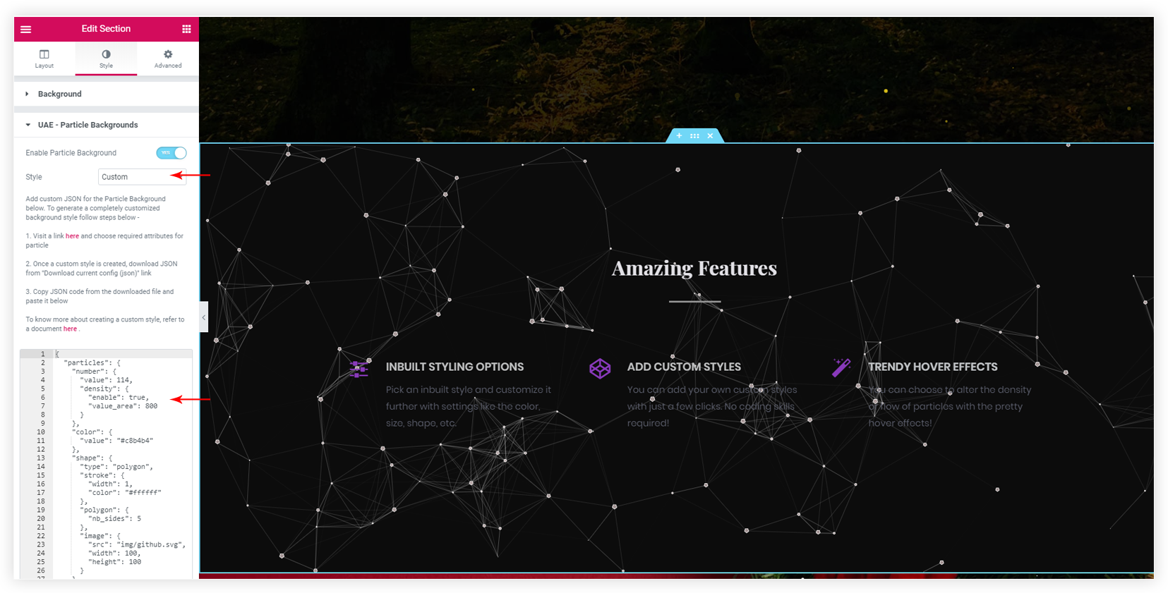 How to Add Custom Particle Backgrounds Style? UAE particle background addition
