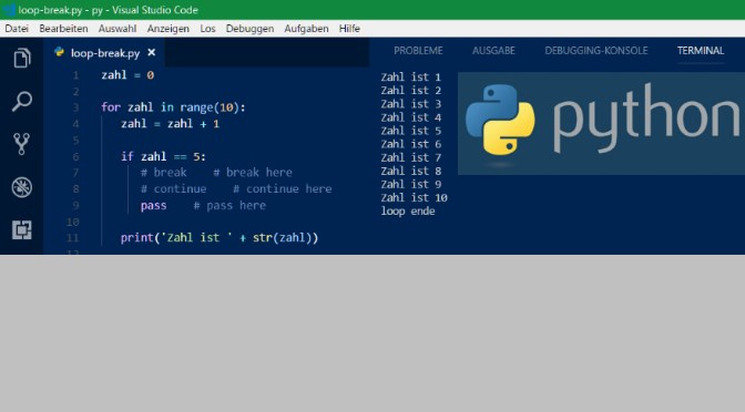Python Loops mit Break- Continue- Pass