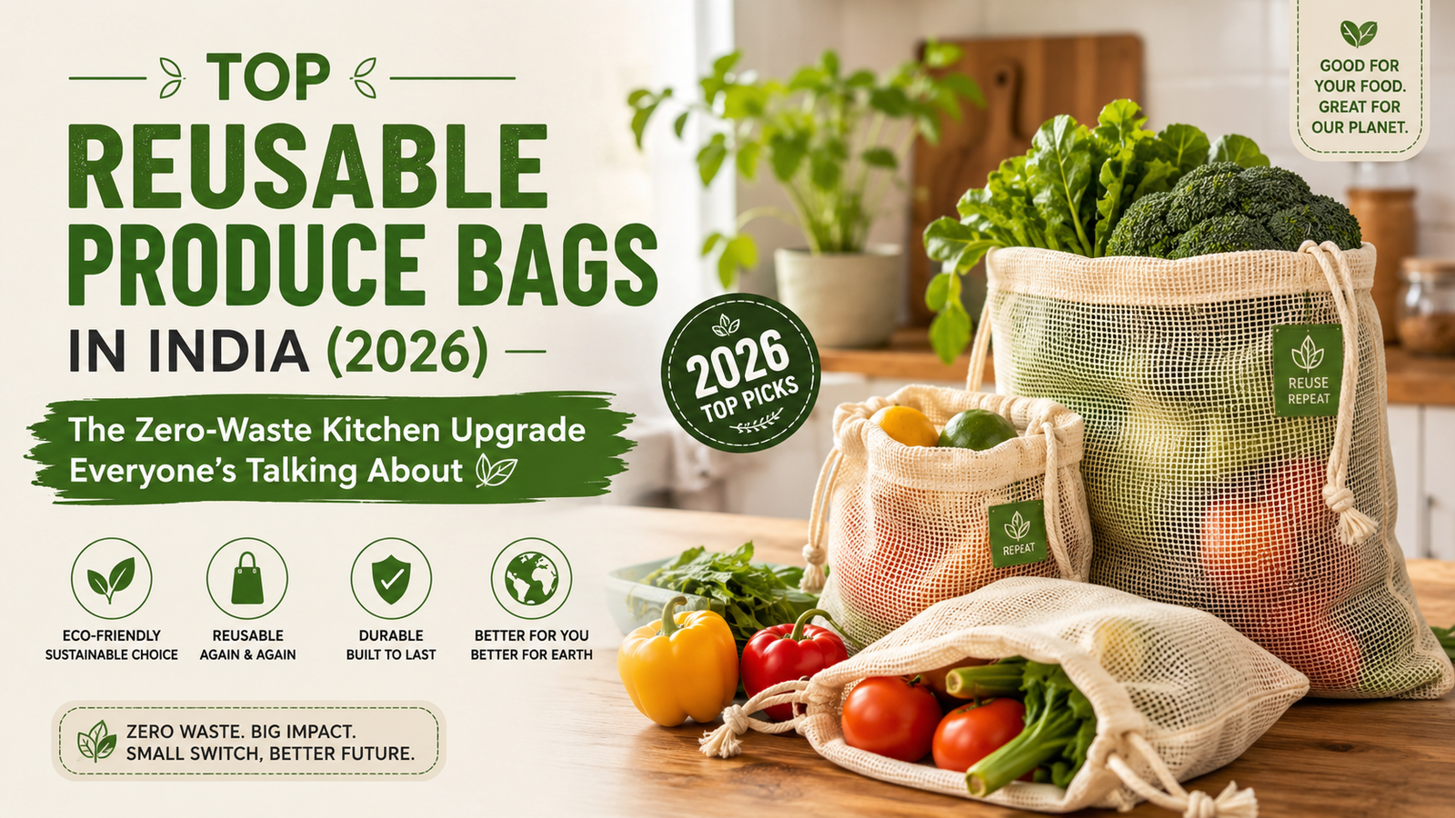 Top Reusable Produce Bags in India (2026) for eco-friendly zero-waste kitchen and sustainable grocery shopping