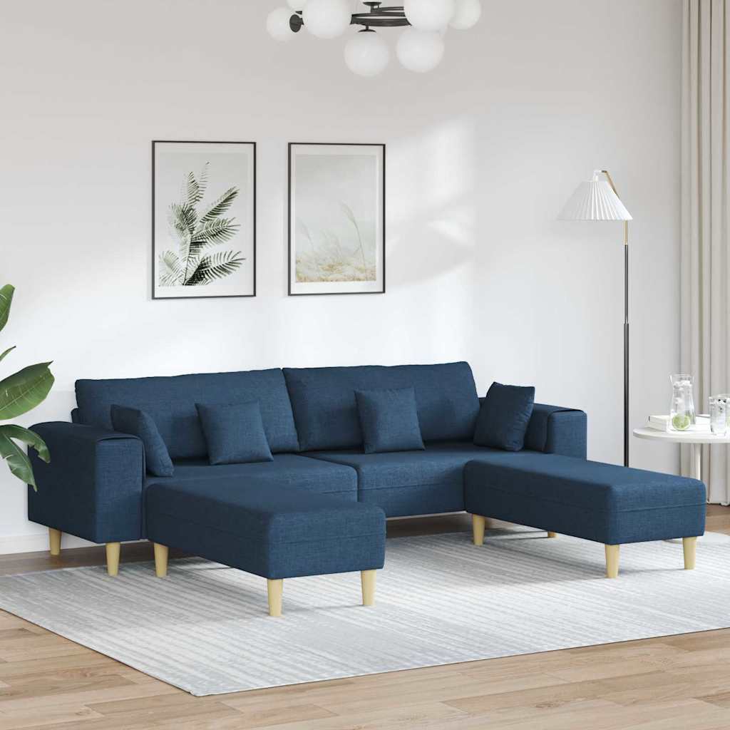 Fabric Sofa with Cushion Blue 208 cm Fabric