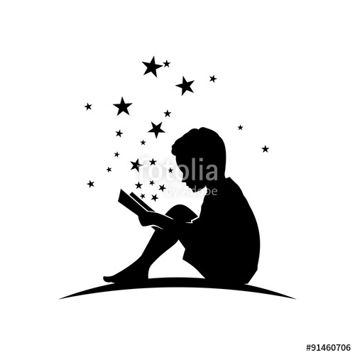 500x500 Kid Read Book With Star Silhouette Illustration Stock Image