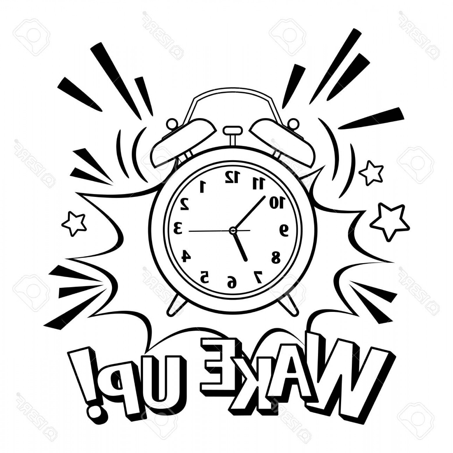 1558x1560 Photostock Vector Black And White Wake Up Clock Vector Cartoon