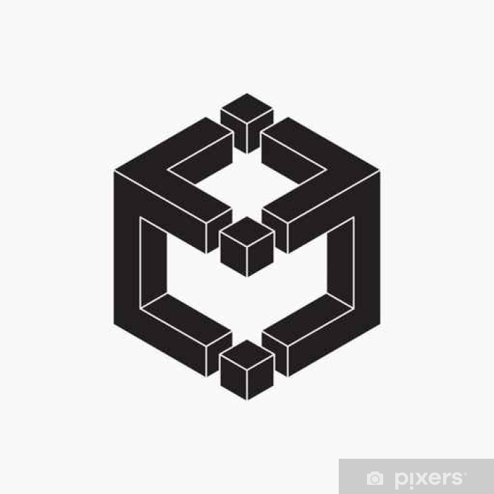 700x700 Cube, Vector Illustration, Black And White, Optical Illusion