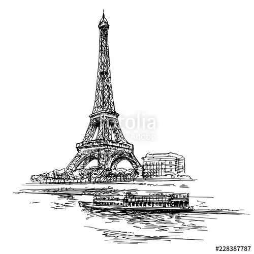 500x500 Eiffel Tower Paris, France Hand Drawn Illustration Stock Image