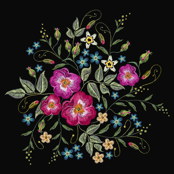 600x600 Roses Embroidery Vector Material Free Download