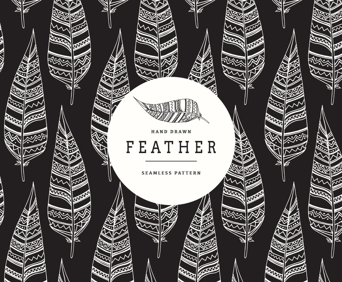 1136x936 Hand Drawn Ethnic Feather Seamless Pattern Vector Art Graphics