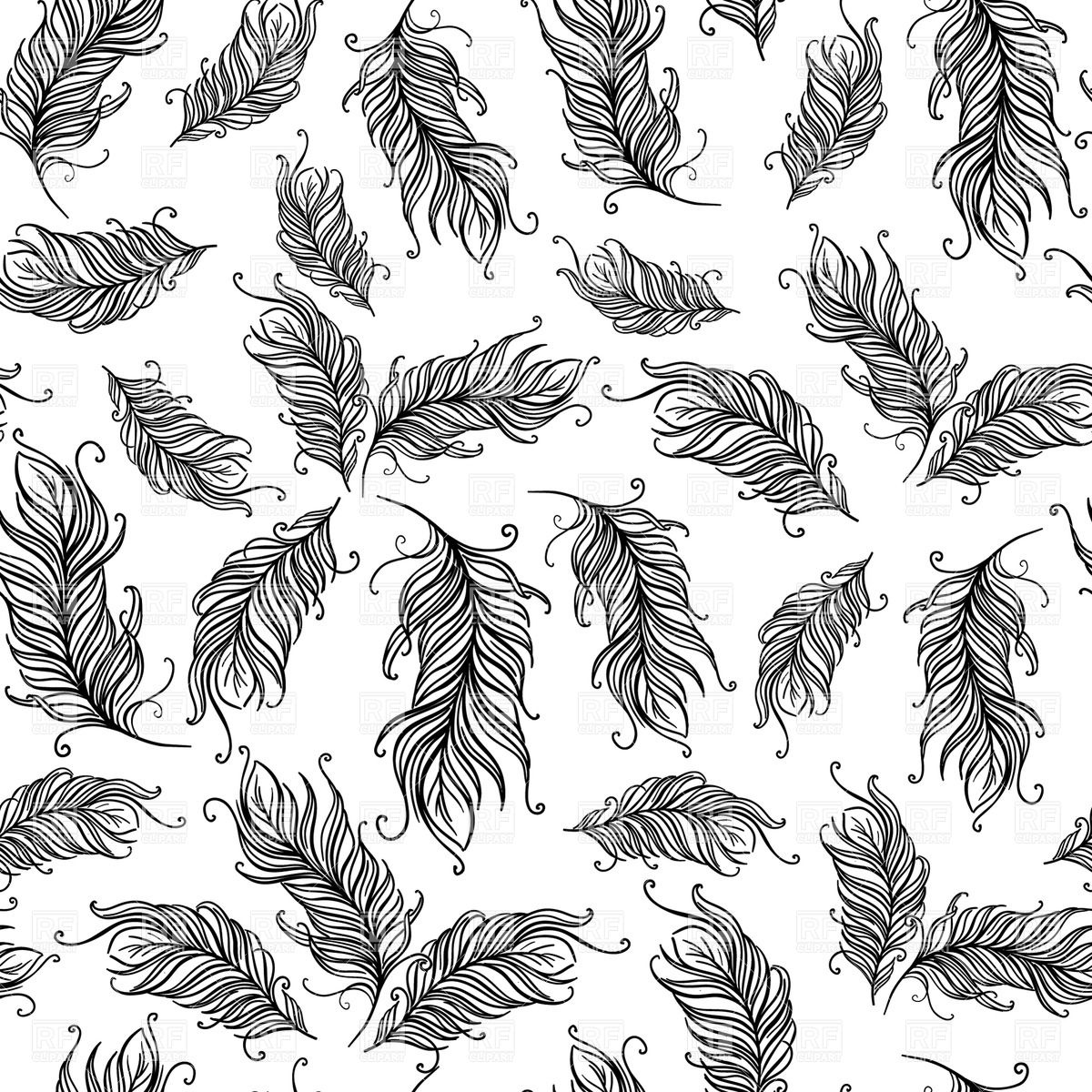 1200x1200 Seamless Pattern Made Of Black Hand Drawn Feathers Vector Image