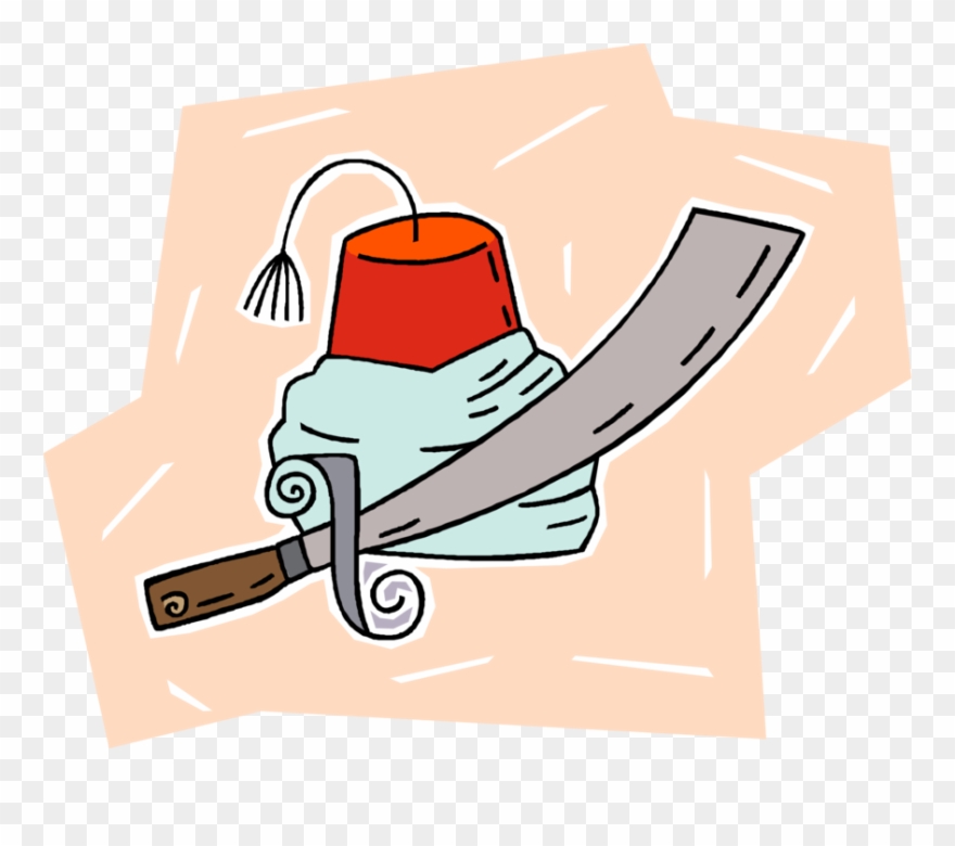 880x780 Vector Illustration Of Turkish Fez Hat And Kilij Curved Clipart