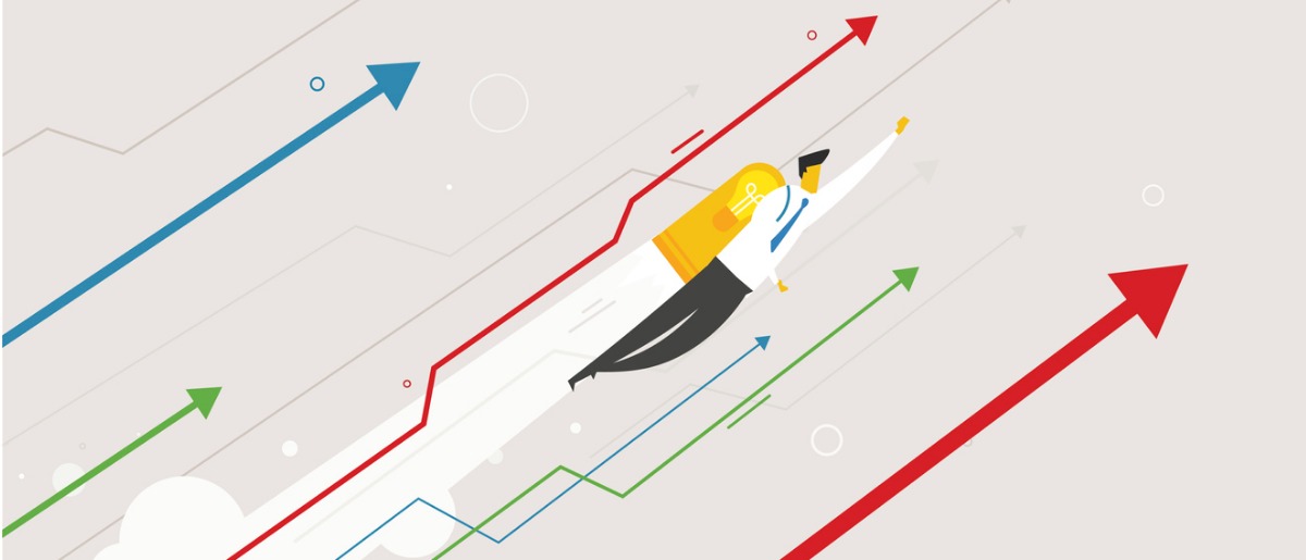 1200x515 Businessman Flying With Jetpacks Looking To The Future Vector