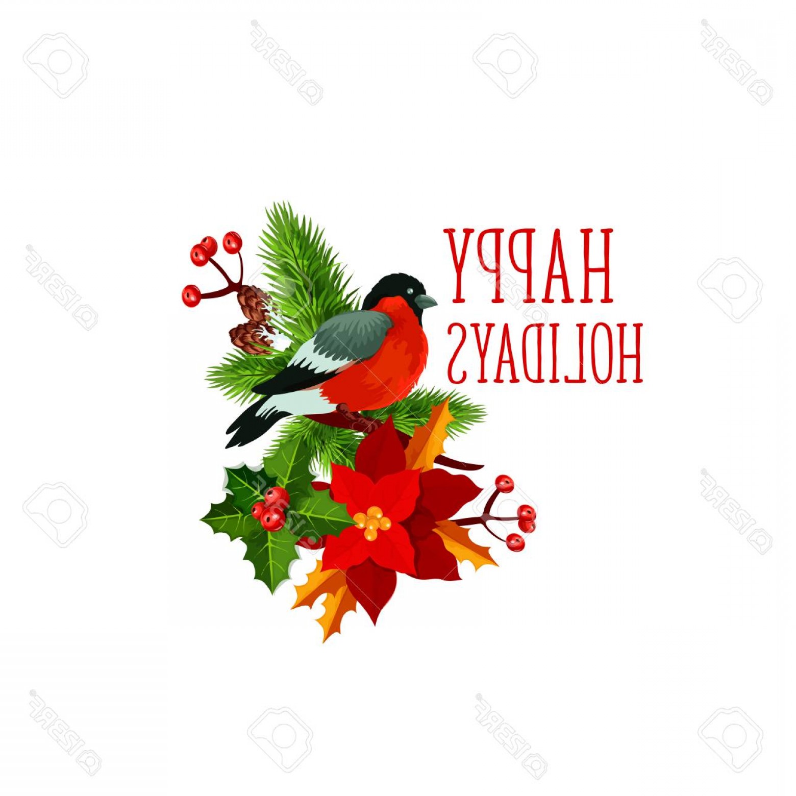 1560x1560 Photostock Vector Happy Holidays Greeting Icon Of Bullfinch Bird