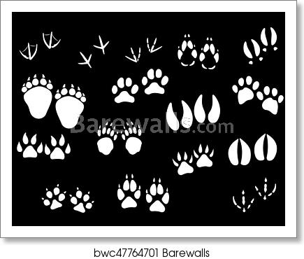 435x370 Vector Imprint Icons Of Animal Or Birds Foot Paws, Art Print