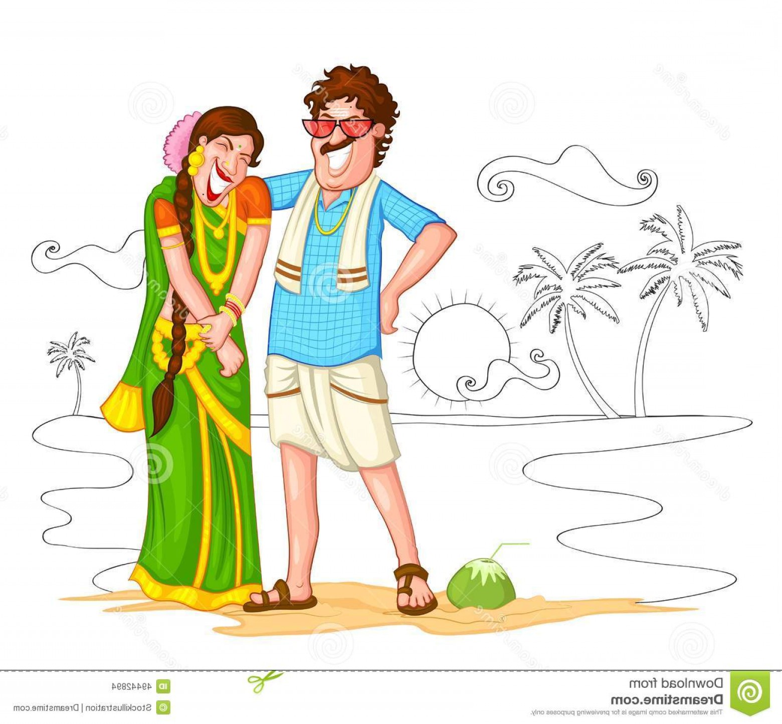1560x1444 Stock Illustration South Indian Couple India Vector Image Soidergi