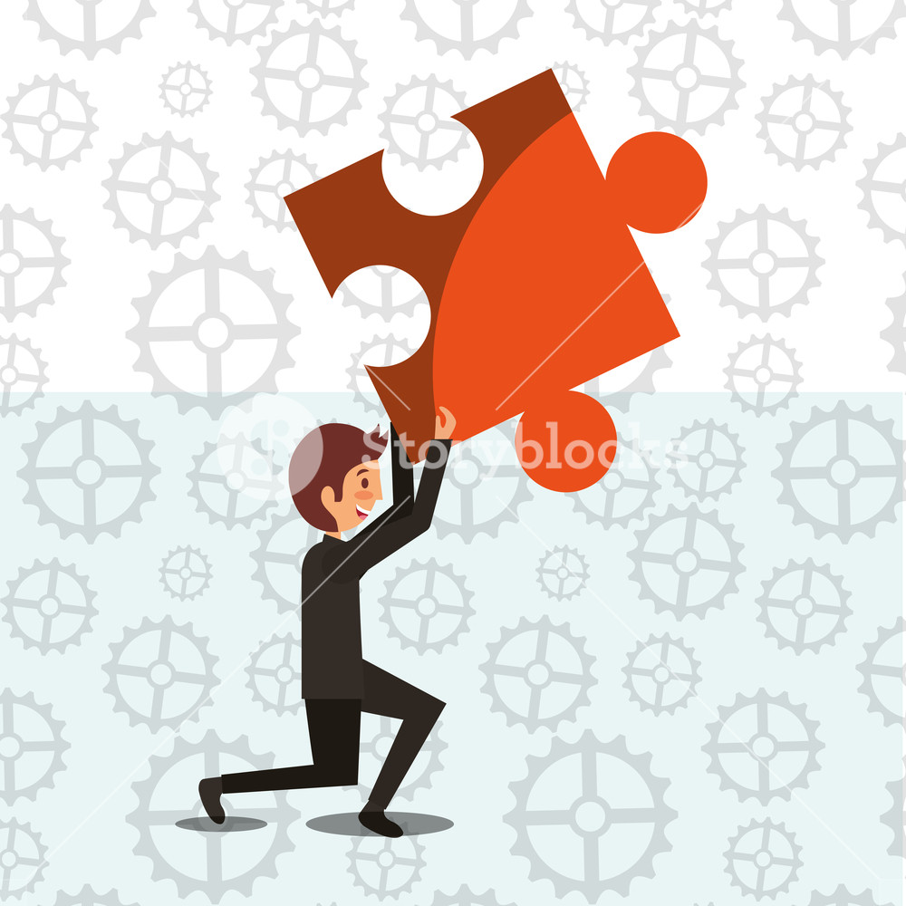 1000x1000 Businessman Holding Puzzle Solution Innovation Vector Illustration