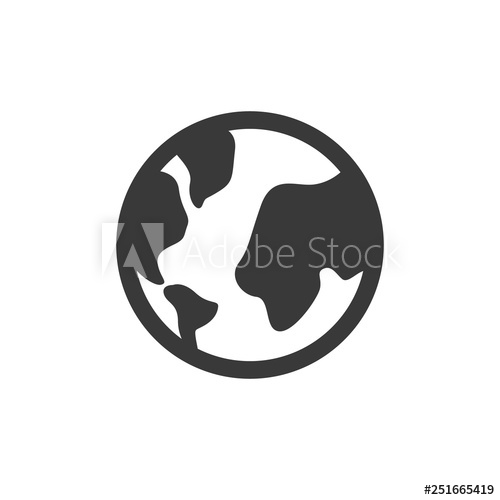500x500 Globe Icon, Vector World Earth Sign, Global Internet Concept